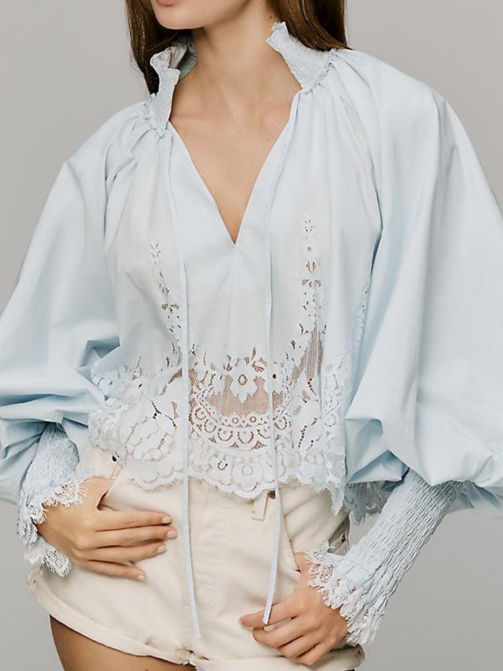 Anthropologie Mare Mare Lace Inset Ling Sleeve Blouse